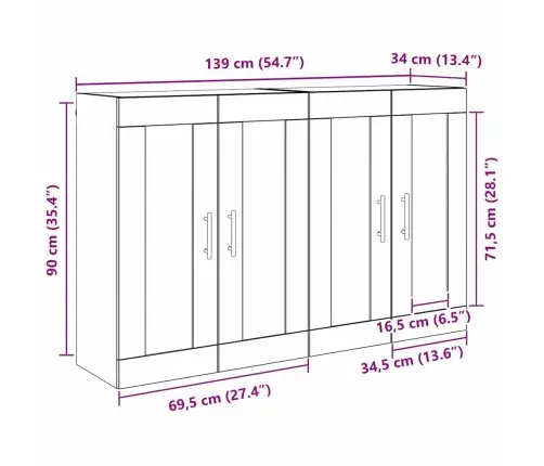 Sienas Skapji 2 Pcs Artisānā Ozols 69,5 X 34 X 90 Cm Vidaxl
