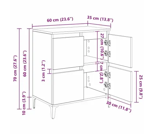 Šoninės Lentynos 3 Pcs Amatininkų Ąžuolas 60 X 35 X 70 Cm