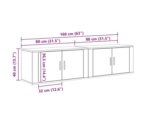 Sienā Piestiprināta Tv Skapīša Komplekts 2 Pcs Artisānā Ozols Vidaxl