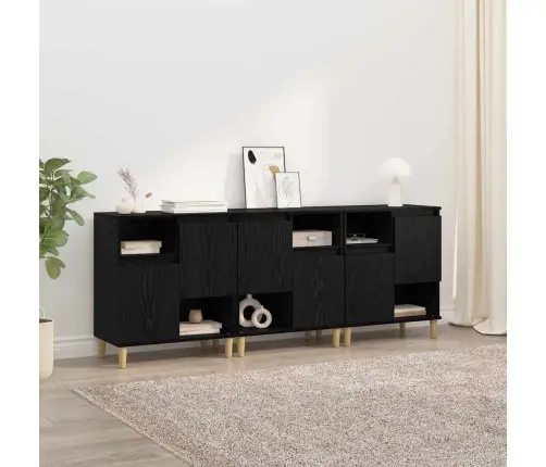 Kappide Külgedel 3 Pcs Must Tamm 60 X 35 X 70 Cm Tehispuit