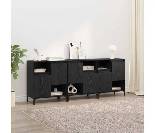 Šoninės Lentynos 3 Pcs Juodas Ąžuolas 60 X 35 X 70 Cm