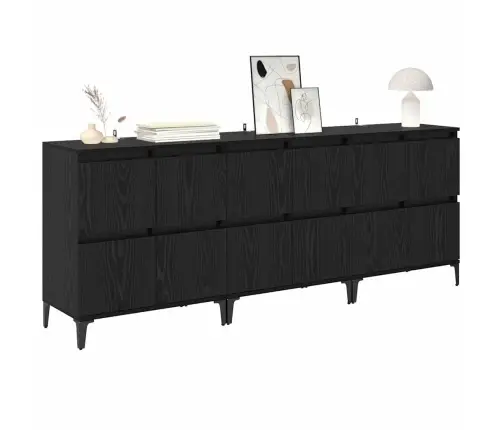 Kappide Külgedel 3 Pcs Must Tamm 60 X 35 X 70 Cm Tehispuit