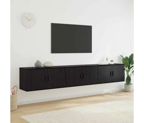 Sieninio Televizoriaus Kabineto Komplektas 3 Pcs Juodas Ąžuolas