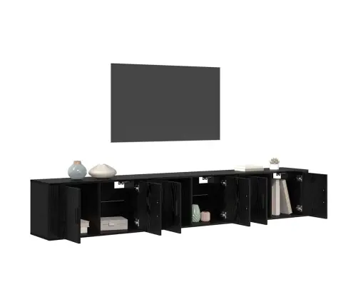 Sieninio Televizoriaus Kabineto Komplektas 3 Pcs Juodas Ąžuolas