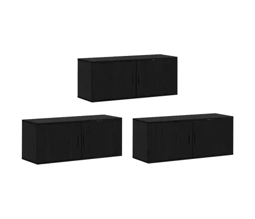 Sienā Piestiprināta Tv Skapīša Komplekts 3 Pcs Melns Ozolkoks Vidaxl