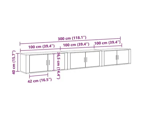 Sienā Piestiprināta Tv Skapīša Komplekts 3 Pcs Melns Ozolkoks Vidaxl