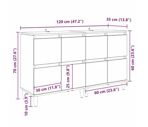 Sānu Skapji 2 Pcs Melns Ozolkoks 60 X 35 X 70 Cm Vidaxl