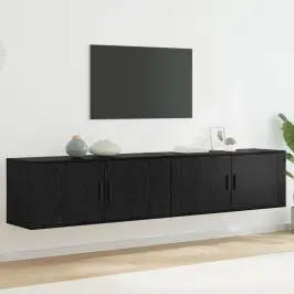 Sienā Piestiprināta Tv Skapīša Komplekts 2 Pcs Melns Ozolkoks Vidaxl