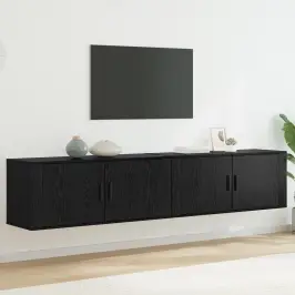Sienā Piestiprināta Tv Skapīša Komplekts 2 Pcs Melns Ozolkoks Vidaxl