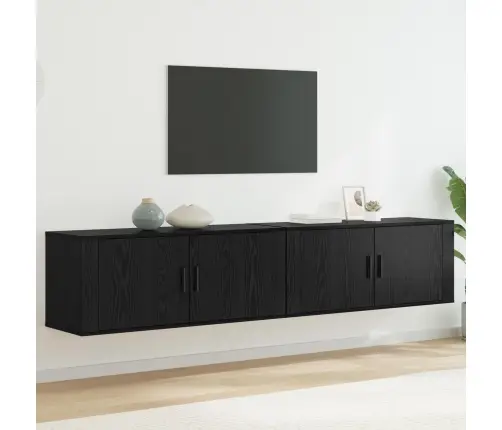 Sienā Piestiprināta Tv Skapīša Komplekts 2 Pcs Melns Ozolkoks Vidaxl