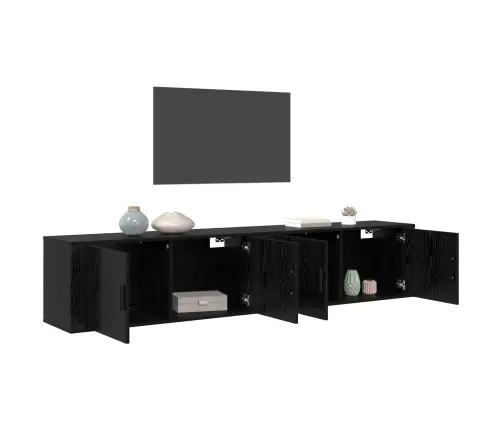 Sienā Piestiprināta Tv Skapīša Komplekts 2 Pcs Melns Ozolkoks Vidaxl
