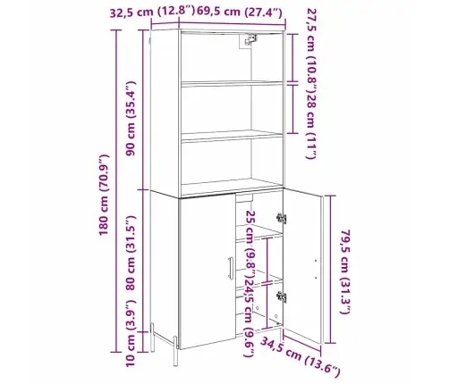 Kõrgushein Vana Puit 69,5 X 32,5 X 180 Cm Tehispuit