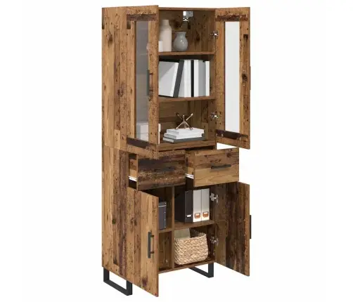 Augstais Skapītis 2 Pcs Vecs Koks Koka Un Stikla Materiāls Vidaxl