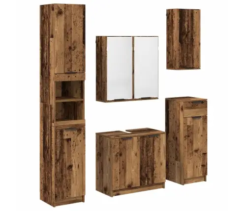 Vannitoa Mööbleset Sahtliga Riiuliga 5 Pcs Vana Puit Tehispuit