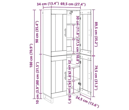 Aukštas Spintelė Senas Medis 69,5 X 34 X 180 Cm