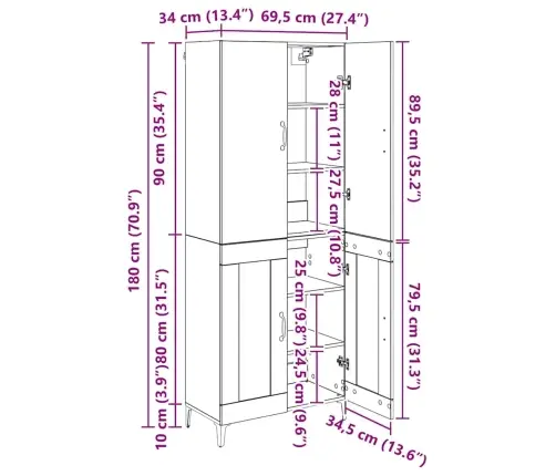 Kõrgushein Vana Puit 69,5 X 34 X 180 Cm Tehispuit