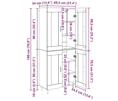 Aukštas Spintelė 2 Pcs Senovinis Medis