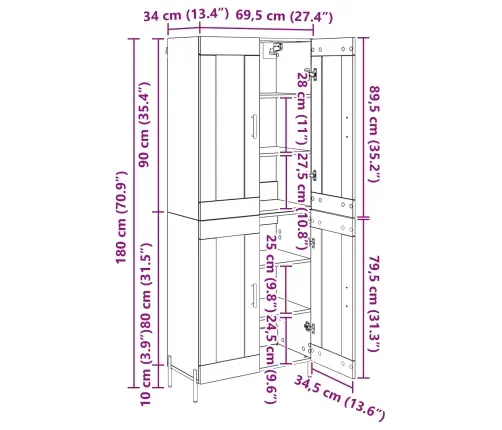 Aukštas Spintelė Senovinis Medis 69,5 X 34 X 180 Cm