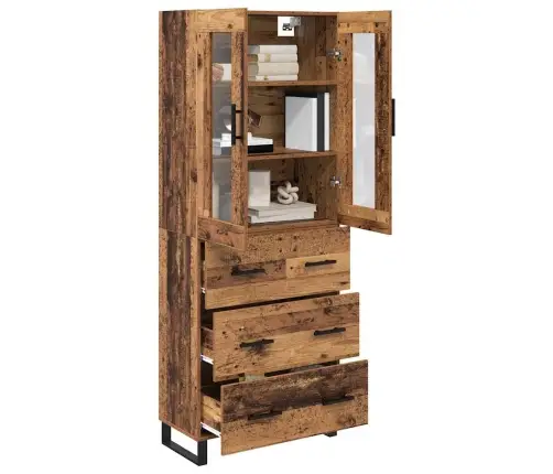 Augstais Skapītis 2 Pcs Vecs Koks Koka Un Stikla Materiāls Vidaxl