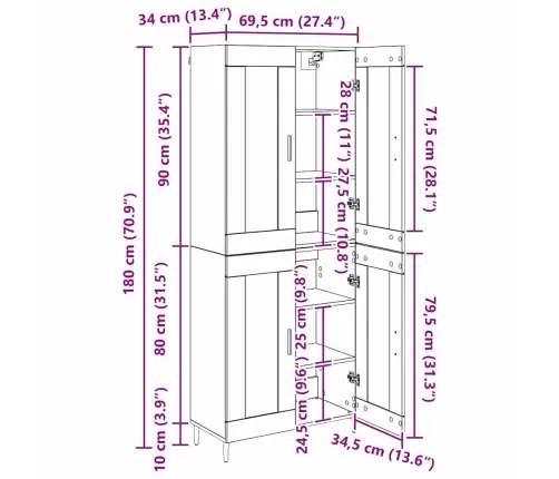 Augstais Skapītis 2 Pcs Vecs Koks Koka Un Stikla Materiāls Vidaxl