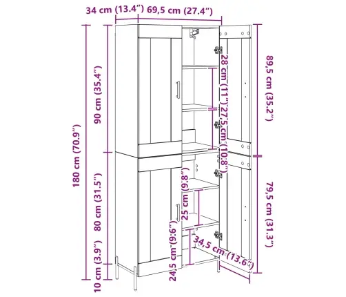 Aukštas Spintelė 2 Pcs Amatininkų Ąžuolas Apdirbta Mediena