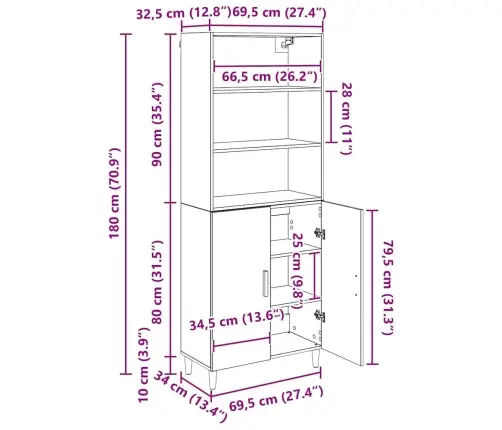 Augstais Skapītis Amatnieku Ozola 69,5 X 34 X 180 Cm Vidaxl
