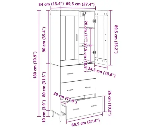 Aukštas Spintelė Su Stalčių 2 Pcs Amatininkų Ąžuolas