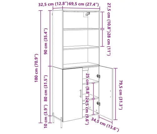 Aukštas Spintelė Amatininkų Ąžuolas 69,5 X 32,5 X 180 Cm