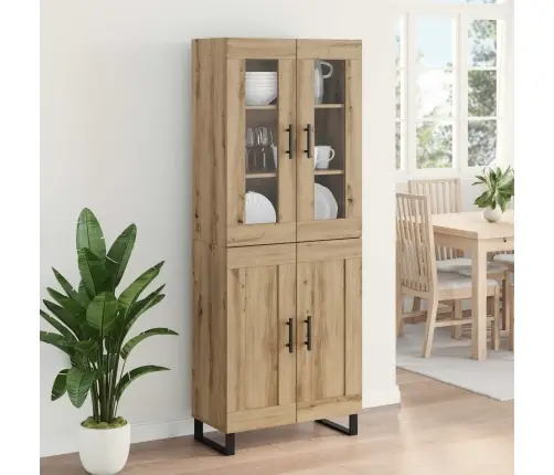 Augstais Skapītis 2 Pcs Artisānā Ozols Koka Un Stikla Materiāls Vidaxl