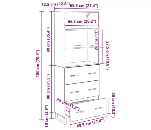 Augstais Skapītis Artisānā Ozols 69,5 X 34 X 180 Cm Vidaxl