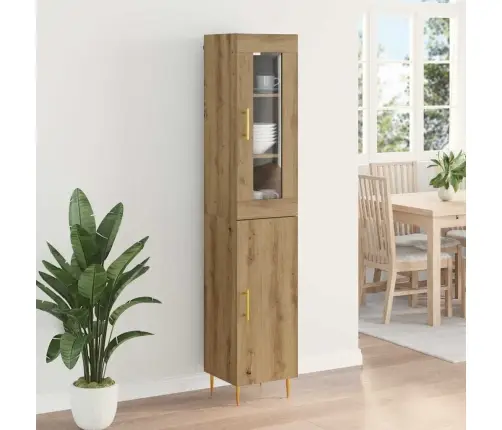 Augstais Skapītis 2 Pcs Artisānā Ozols Stikls Vidaxl