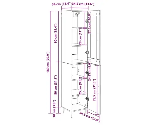 Augstais Skapītis 2 Pcs Artisānā Ozols Stikls Vidaxl