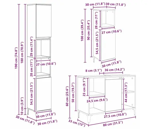 Vannas Istabas Mēbeļu Komplekts Ar Plauktu 3 Pcs Artisānā Ozols Vidaxl