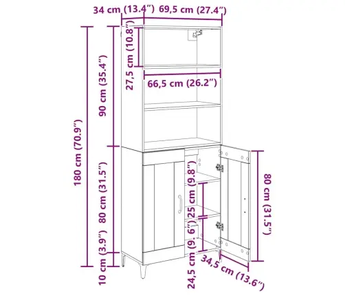 Augstais Skapītis Artisānā Ozols 69,5 X 34 X 180 Cm Vidaxl