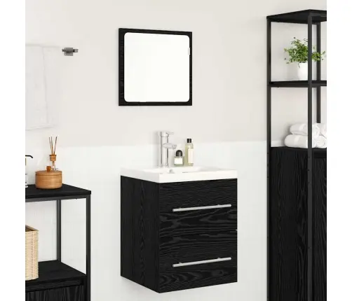 Vannas Istabas Izlietnes Skapītis Ar Atvilktni Melns Ozolkoks Vidaxl