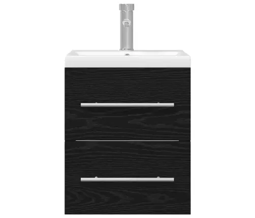 Vannas Istabas Izlietnes Skapītis Ar Atvilktni Melns Ozolkoks Vidaxl