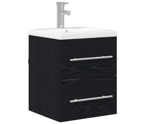 Vannas Istabas Izlietnes Skapītis Ar Atvilktni Melns Ozolkoks Vidaxl