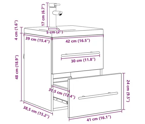 Vannas Istabas Izlietnes Skapītis Ar Atvilktni Melns Ozolkoks Vidaxl