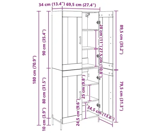 Aukštas Spintelė Amatininkų Ąžuolas 69,5 X 34 X 180 Cm