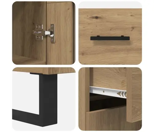 Augstais Skapītis 2 Pcs Artisānā Ozols Koka Un Stikla Materiāls Vidaxl