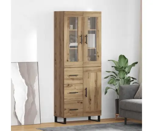 Augstais Skapītis 2 Pcs Artisānā Ozols Koka Un Stikla Materiāls Vidaxl