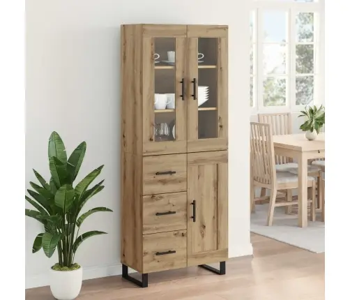 Augstais Skapītis 2 Pcs Artisānā Ozols Koka Un Stikla Materiāls Vidaxl