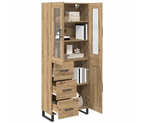 Augstais Skapītis 2 Pcs Artisānā Ozols Koka Un Stikla Materiāls Vidaxl