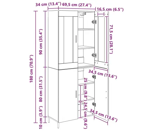 Augstais Skapītis 2 Pcs Artisānā Ozols Koka Un Stikla Materiāls Vidaxl