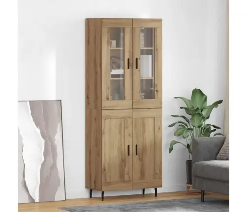 Augstais Skapītis 2 Pcs Artisānā Ozols Koka Un Stikla Materiāls Vidaxl