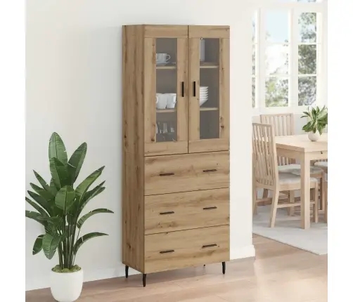 Augstais Skapītis 2 Pcs Artisānā Ozols Koka Un Stikla Materiāls Vidaxl