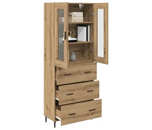 Augstais Skapītis 2 Pcs Artisānā Ozols Koka Un Stikla Materiāls Vidaxl