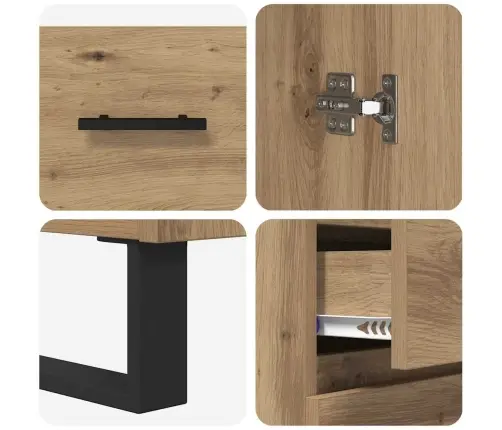 Augstais Skapītis 2 Pcs Artisānā Ozols Koka Un Stikla Materiāls Vidaxl