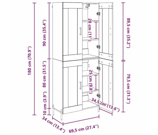 Augstais Skapītis 2 Pcs Melns Ozolkoks 69,5 X 34 X 180 Cm Vidaxl
