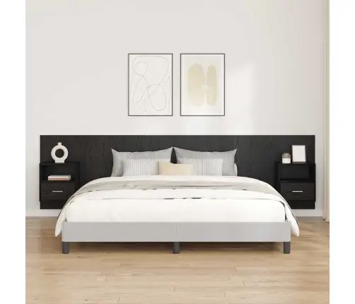 Galvos Aukštas Su Spinta 3 Pcs Juodas Ąžuolas Apdirbta Mediena